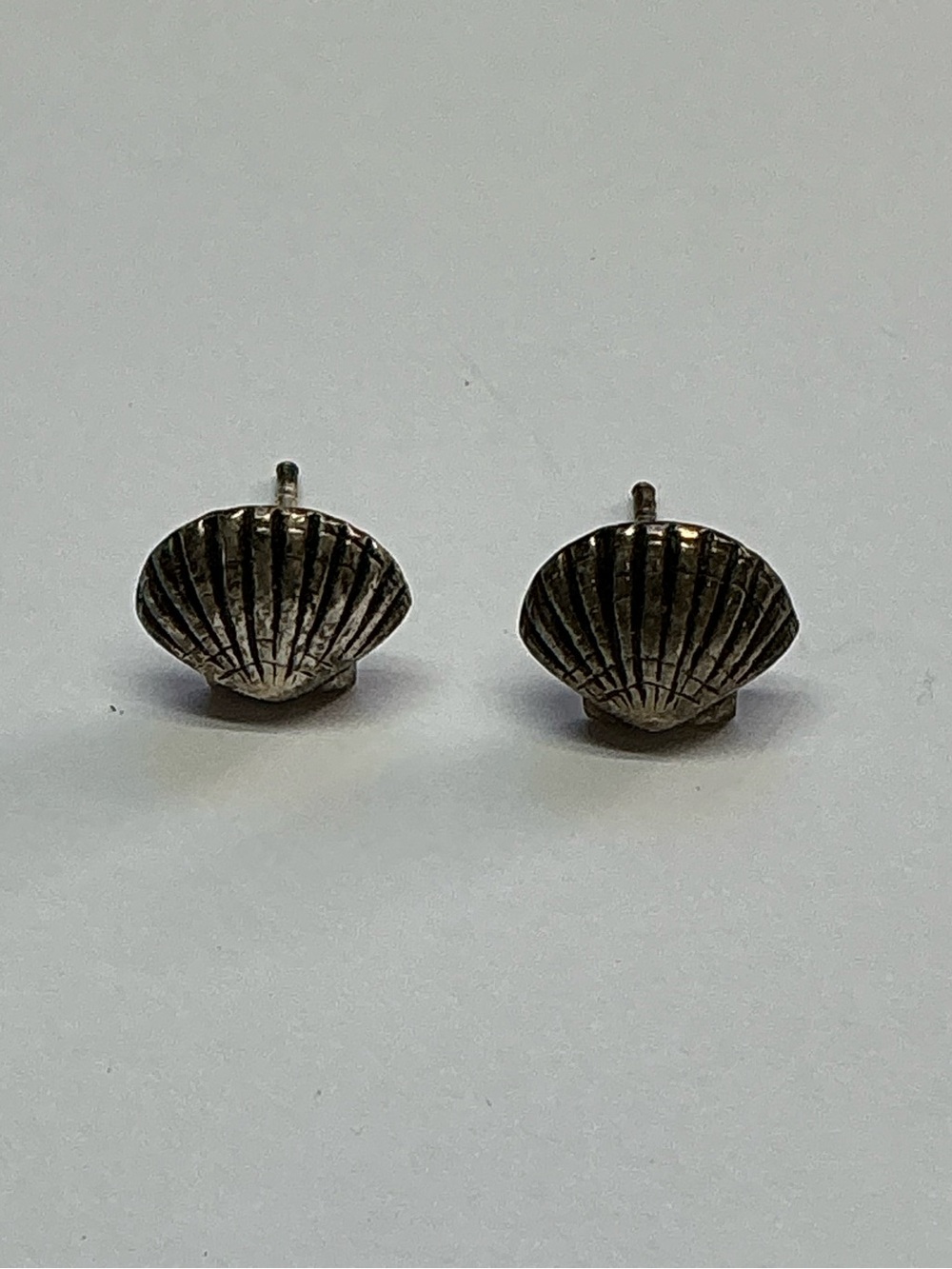 Vintage Sterling Silver Seashell Stud Earrings - Women Jewelry